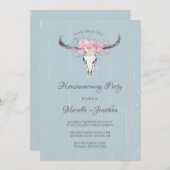 牛素朴スカルボホフローラブルー引っ越し祝いパーティー 招待状 (正面/裏面)