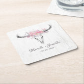 牛素朴スカルボホ赤面ピンクウォーター色フローラ スクエアペーパーコースター (アングル)