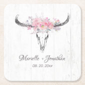 牛素朴スカルボホ赤面ピンクウォーター色フローラ スクエアペーパーコースター (正面)