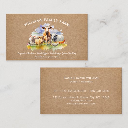 牛素朴豚チキンウォーター色 名刺 (正面/裏面)