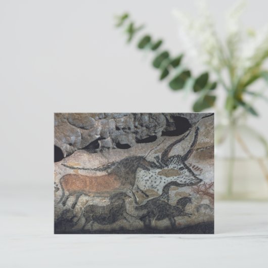 牛絵画と馬のロックの紀元前17000年(ca) ポストカード (スタンド正面)