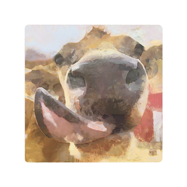 牛絵画舐め メタルプリント (正面)