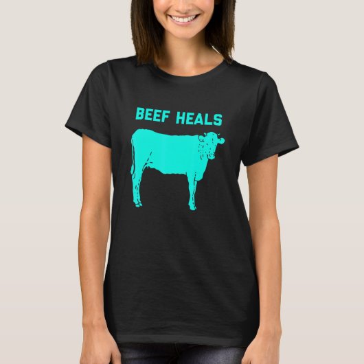 牛肉は牛ステーキ肉を癒す Tシャツ (正面)
