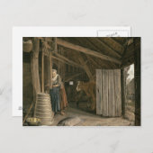 牛舎内でバターを練る少女 ポストカード (正面/裏面)