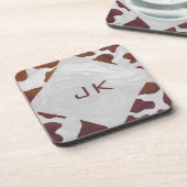 牛茶色と白モノグラム コースター (左側)
