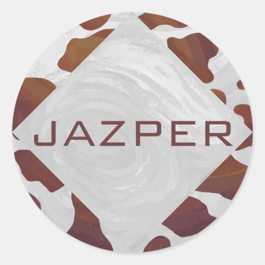 牛茶色と白モノグラム ラウンドシール (正面)