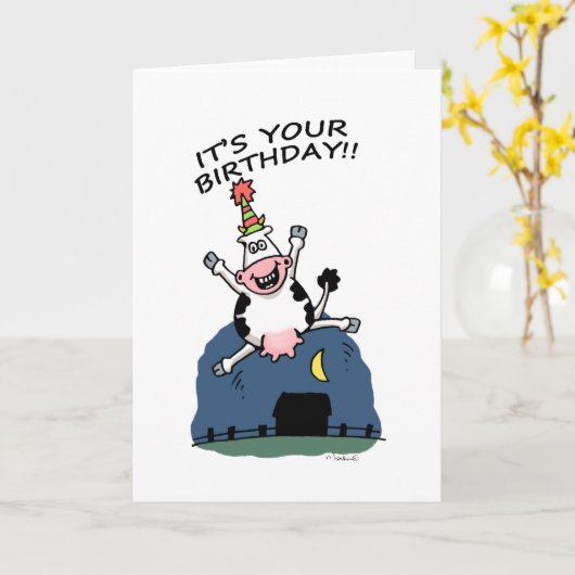 牛誕生日カード カード (黄色い花)