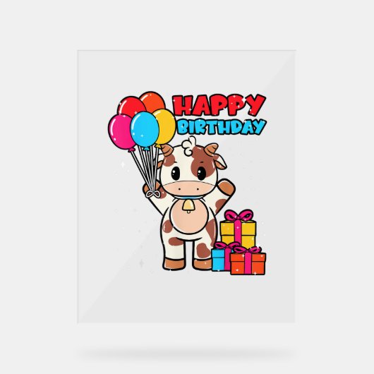 牛誕生日バルーンテーマキャットルマン農家かわいいB アクリルサイン (正面)