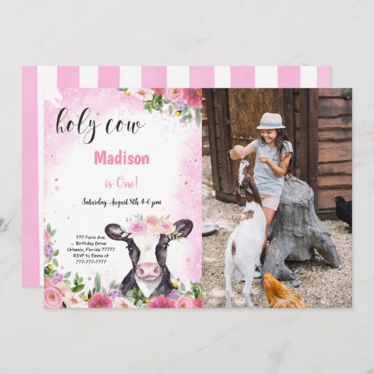牛誕生日フォト招待状 招待状 (正面/裏面)