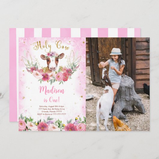 牛誕生日フォト招待状 招待状 (正面/裏面)