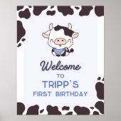 牛誕生日ブルーパーティーウェルカムサイン ポスター (正面)