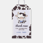 牛誕生日ブルー感謝していモーメッセージカード ギフトタグ (正面)