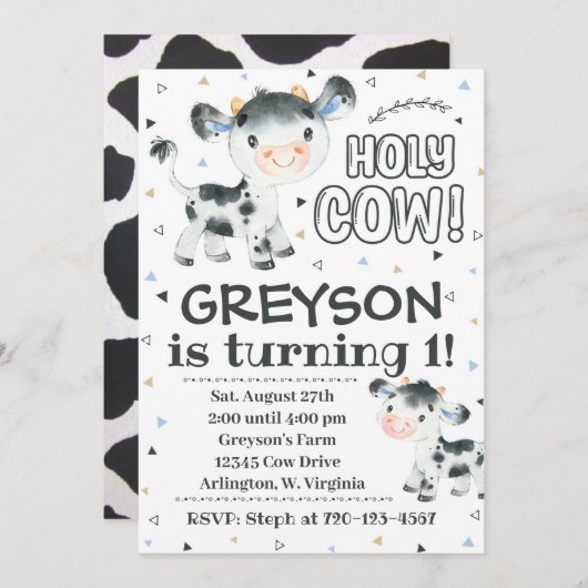 牛誕生日招待状ホーリーカウー招待状 招待状 (正面/裏面)