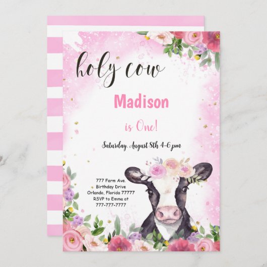 牛誕生日招待状 招待状 (正面/裏面)