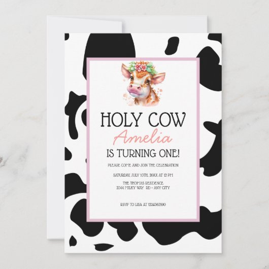 牛誕生日 招待状 (正面)