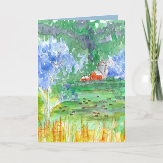 牛赤い納屋のハッピーバースデー カード (正面)