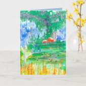 牛赤い納屋のハッピーバースデー カード (黄色い花)