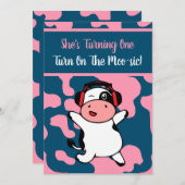 牛踊りファームアニマルをテーマにした女の子1st誕生日I 招待状 (正面/裏面)