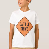 牛追い道路標識 Tシャツ (正面)