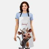 牛間抜けは「マジで？」 おもしろい引用文デザイン エプロン (着用した状態)