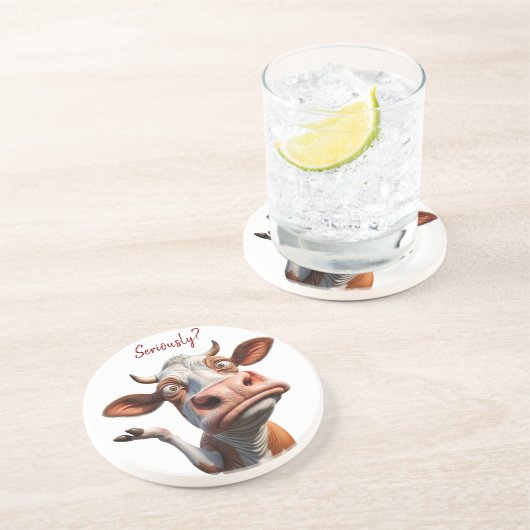 牛間抜けは「マジで？」 おもしろい引用文デザイン コースター (側面)