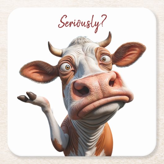 牛間抜けは「マジで？」 おもしろい引用文デザイン スクエアペーパーコースター (正面)