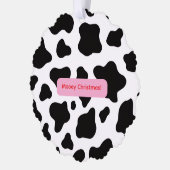 牛革に緑と赤で描かれた「Mooey Chriastmas」 オーナメントカード (左)