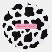 牛革に緑と赤で描かれた「Mooey Chriastmas」 オーナメントカード (正面)