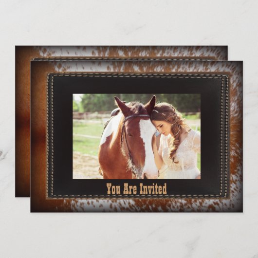 牛革カウボーイカントリーウェスタン結婚式招待状 招待状 (正面/裏面)