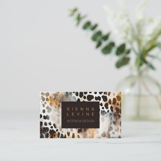牛革ヒョウ印刷動物の皮膚抽象芸術芸術 名刺 (スタンド正面)