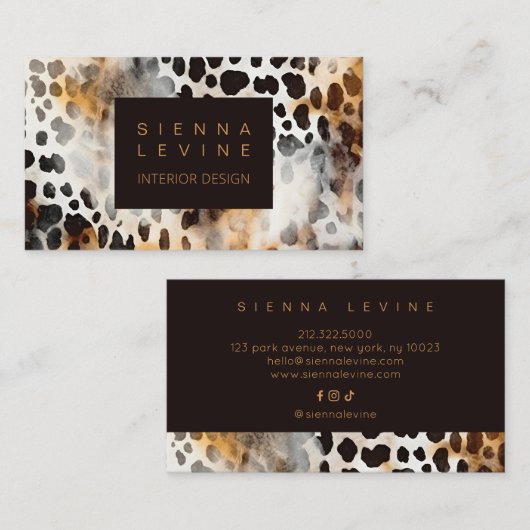 牛革ヒョウ印刷動物の皮膚抽象芸術芸術 名刺 (正面/裏面)