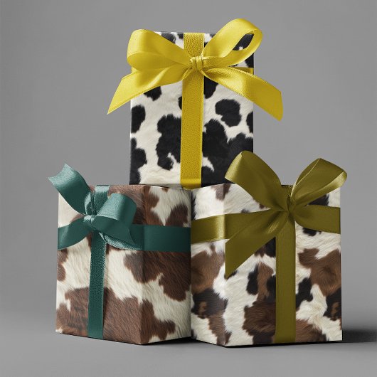 牛革 ブラウン ブラック ホワイト フェイク カウ ファー ラッピングペーパーシート