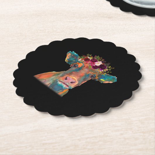 牛頭顔カラフル水色 |牛の贈り物 ペーパーコースター (アングル)