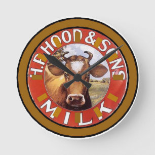 牛顔、牛乳ヴィンテージ時計顔 ラウンド壁時計