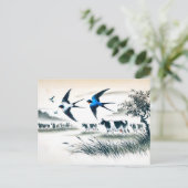 牛飛んでいる畑にインクを中国の塗る ポストカード (スタンド正面)