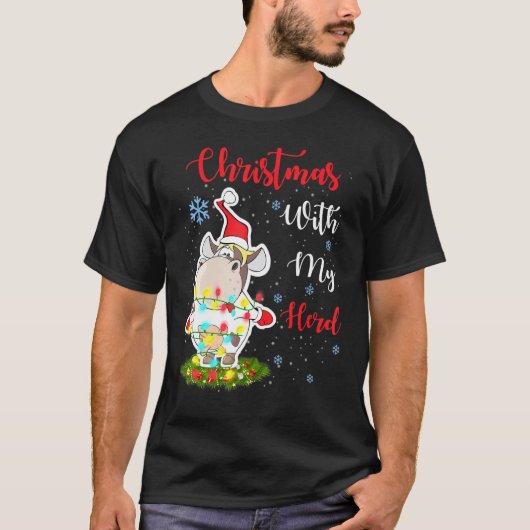 牛飼いの私の牛の群れとクリスマス Tシャツ (正面)
