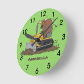 牛駆おもしろい動ブルドーザー漫画 ラウンド壁時計 (傾斜)
