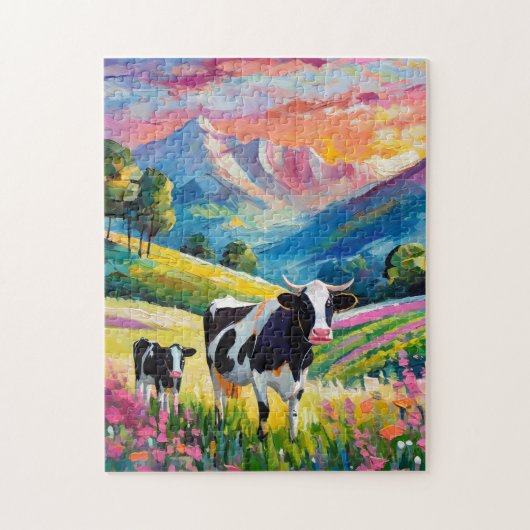 牛鮮やかのいる田園風景 ジグソーパズル (縦)