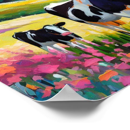 牛鮮やかのいる田園風景 ポスター (角)