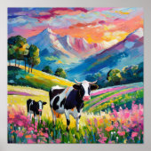 牛鮮やかのいる田園風景 ポスター (正面)
