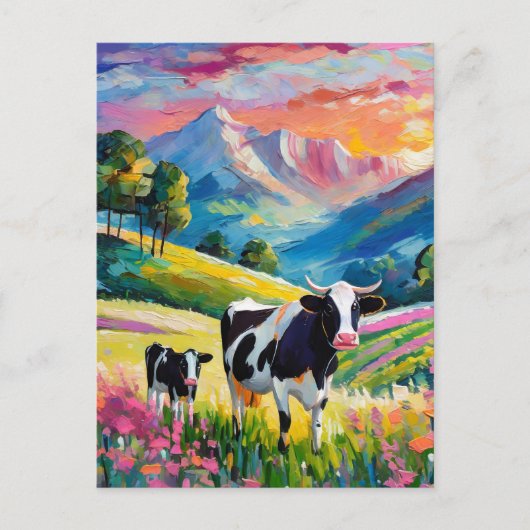 牛鮮やかのいる田園風景 ポストカード (正面)