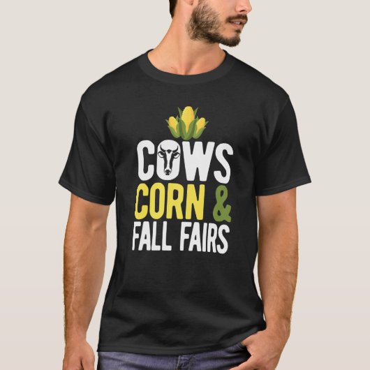 牛 とうもろこし 秋のフェア タイポグラフィー Tシャツ (正面)