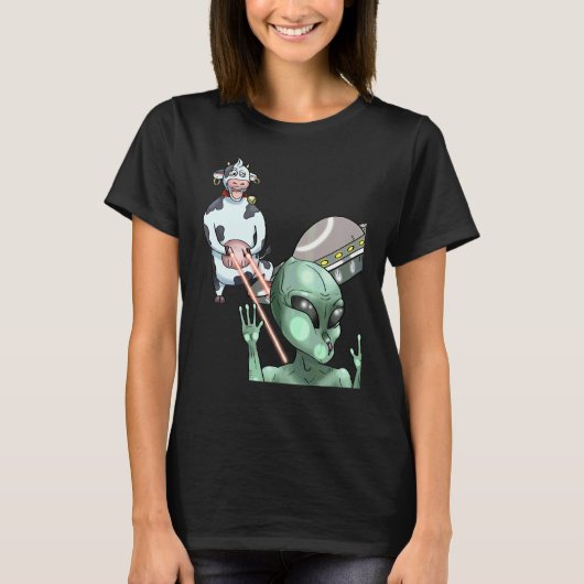 牛 エイリアン UFO 宇宙船 銀河 サイエンスフィクション Tシャツ (正面)