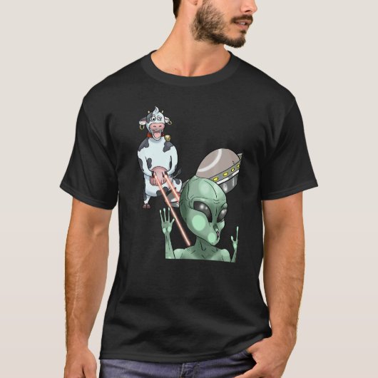 牛 エイリアン UFO 宇宙船 銀河 サイエンスフィクション Tシャツ (正面)