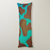 牛 ブラウンとターコイズのシルエット ボディピロー (裏面 (縦))