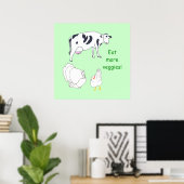 牛、七面鳥、鶏がもっと野菜を食べろというポスター ポスター (ホームオフィス)