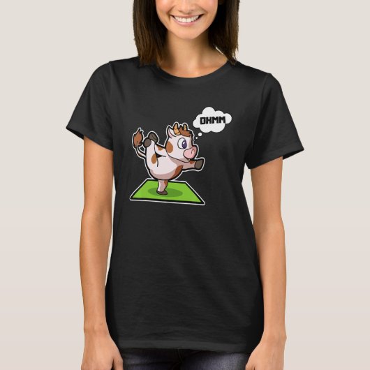 牛+仔牛+ヨガ+ポーズ+スポーツ+体操+オーム+ハートビート Tシャツ (正面)