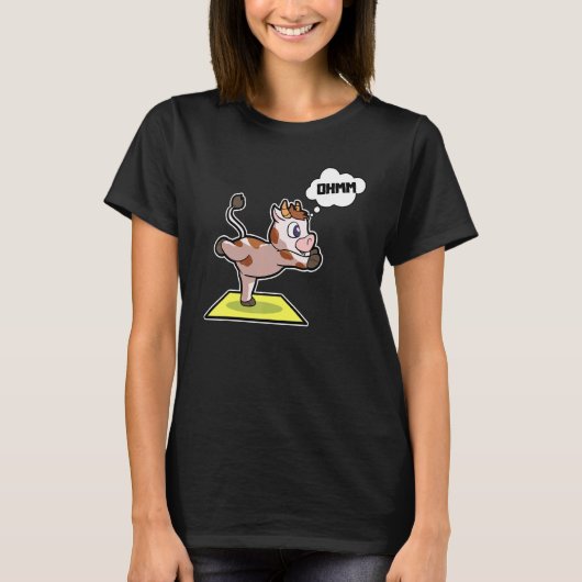 牛+仔牛+ヨガ+ポーズ+スポーツ+体操+オーム+ハートビート Tシャツ (正面)