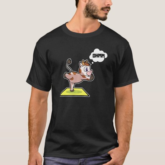 牛+子牛+ヨガ+ポーズ+スポーツ+体操+オーム+心拍数 Tシャツ (正面)