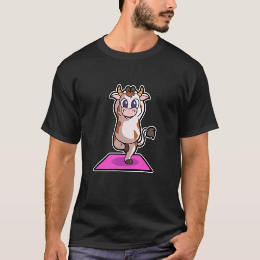 牛+子牛+ヨガ+ポーズ+スポーツ+体操+オーム+心拍数 Tシャツ (正面)